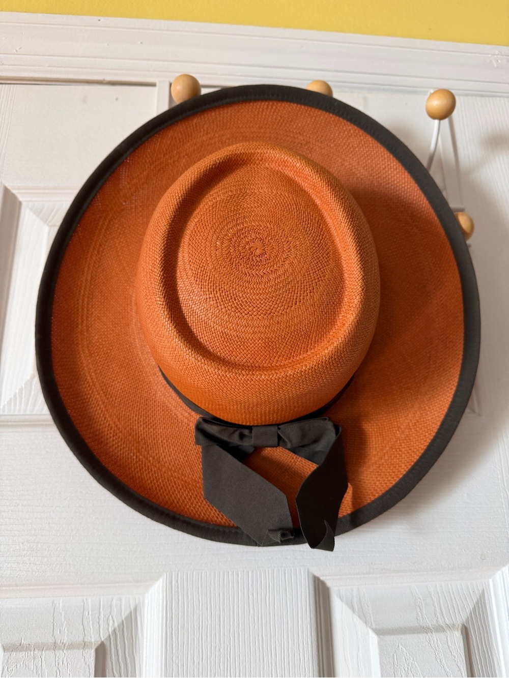 Genuine Ecuador Panama Hat Wide Brim Terracotta Black Grosgrain Size M
